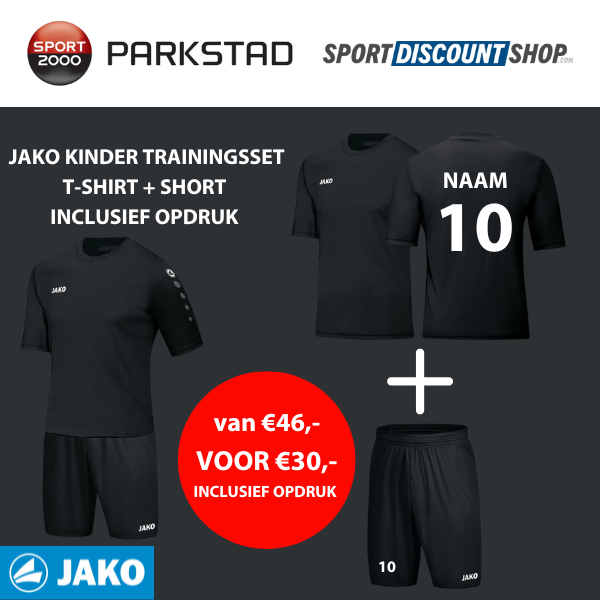 JAKO Trainingsset Kinderen zwart | T-Shirt + Short inclusief opdruk