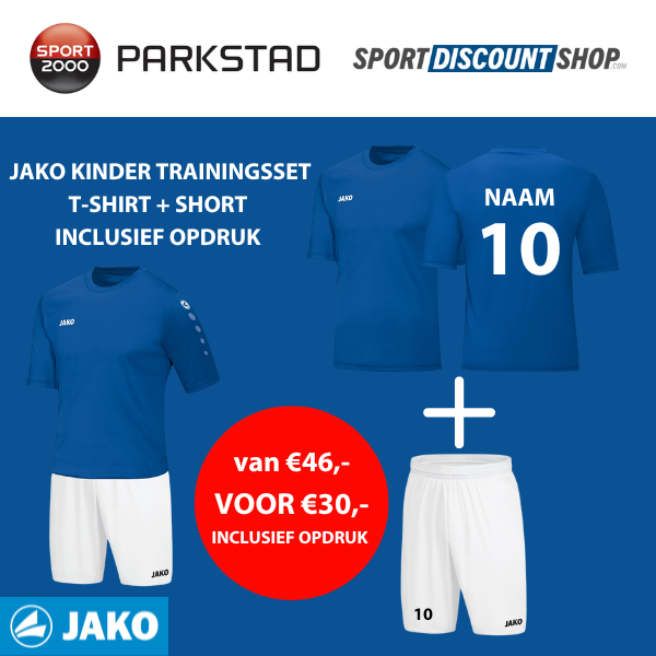 JAKO Trainingsset Kinderen blauw | T-Shirt + Short inclusief opdruk