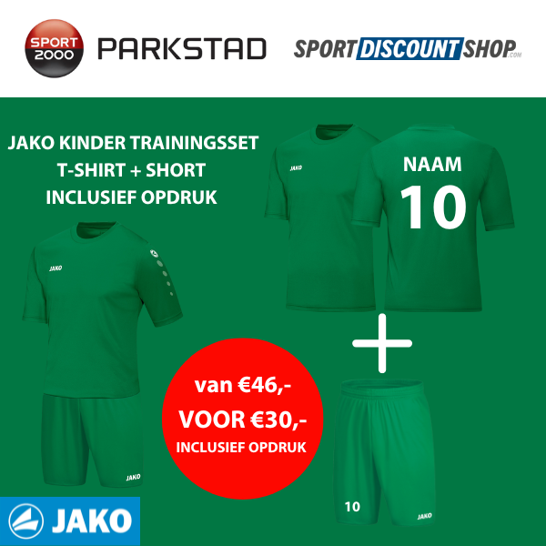 JAKO Trainingsset Kinderen groen | T-Shirt + Short inclusief opdruk