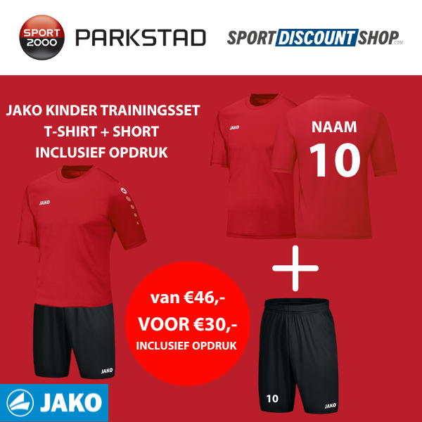 JAKO Trainingsset Kinderen rood | T-Shirt + Short inclusief opdruk